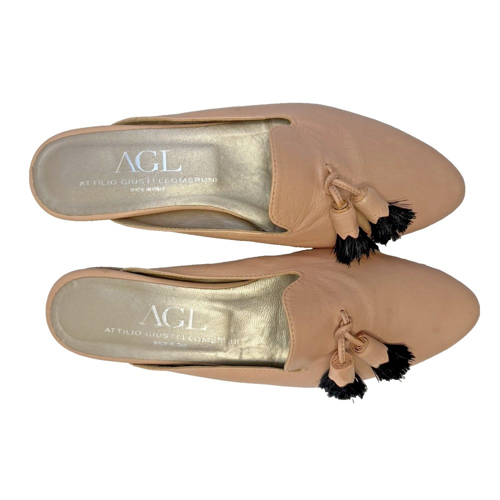 AGL Blush Flats Women Size 37.5 Old Money Tassle Italian Leather Luxury Shoe